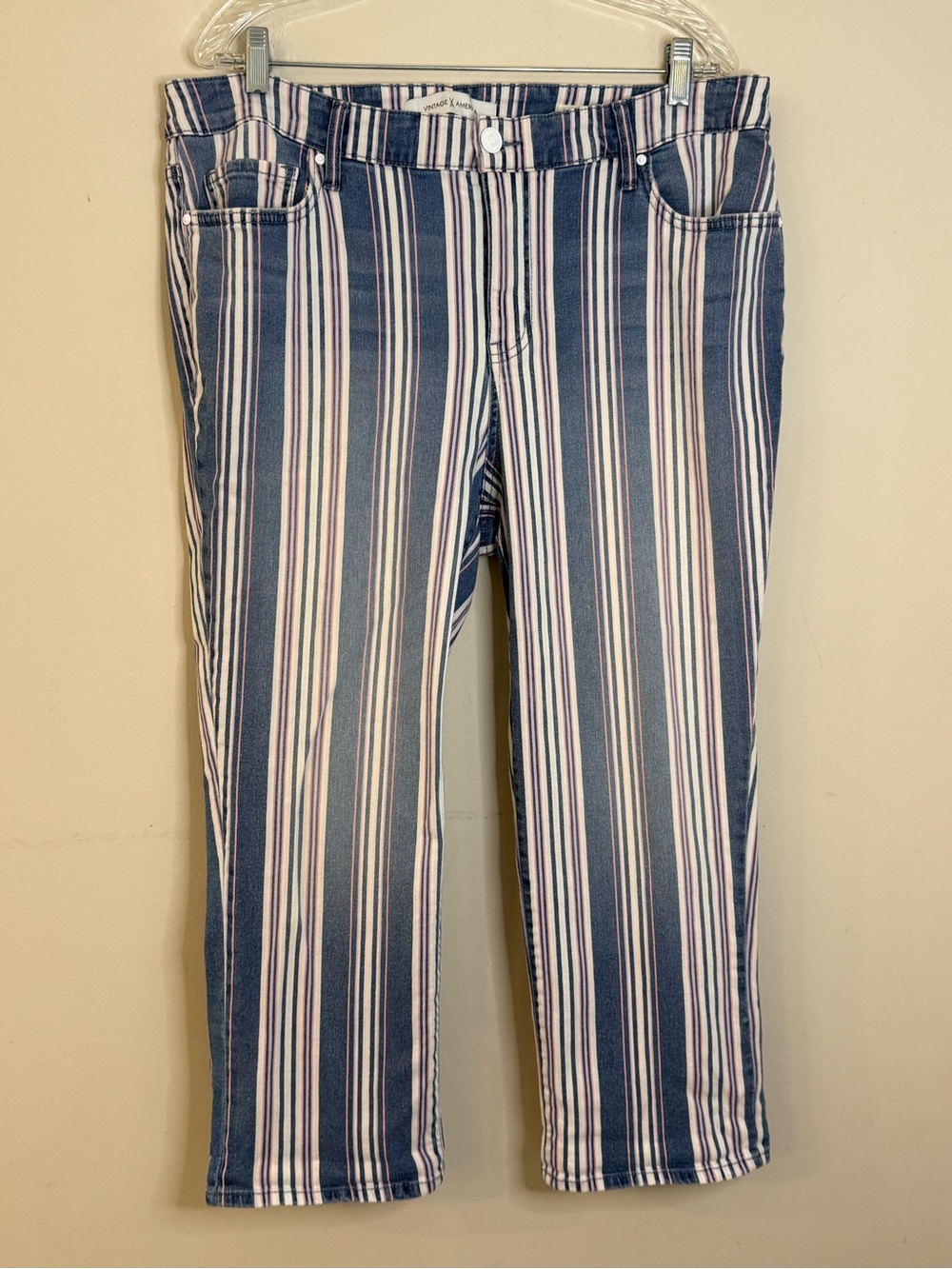 Vintage America Vintage Capri colorful striped crop jeans Plus SZ 16W